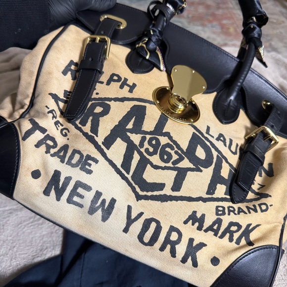RARE Ralph Lauren Ricky 33 Limited Edition Seoul New York Canvas Leather Scarf - Picture 6 of 16